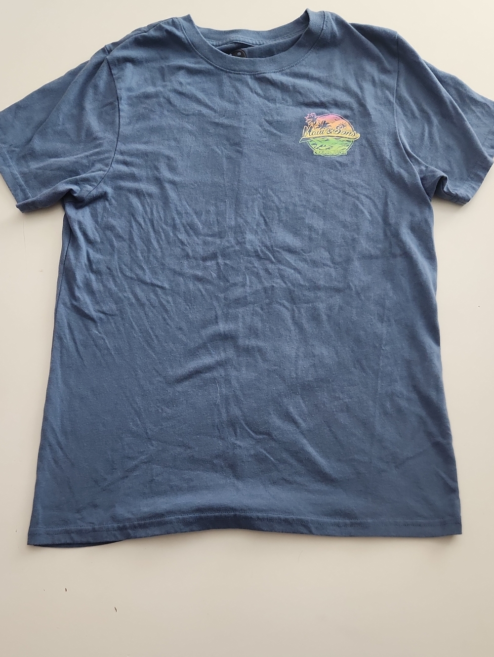 Maui And Sons Blue Surf Graphic Logo Tee Shirt Small